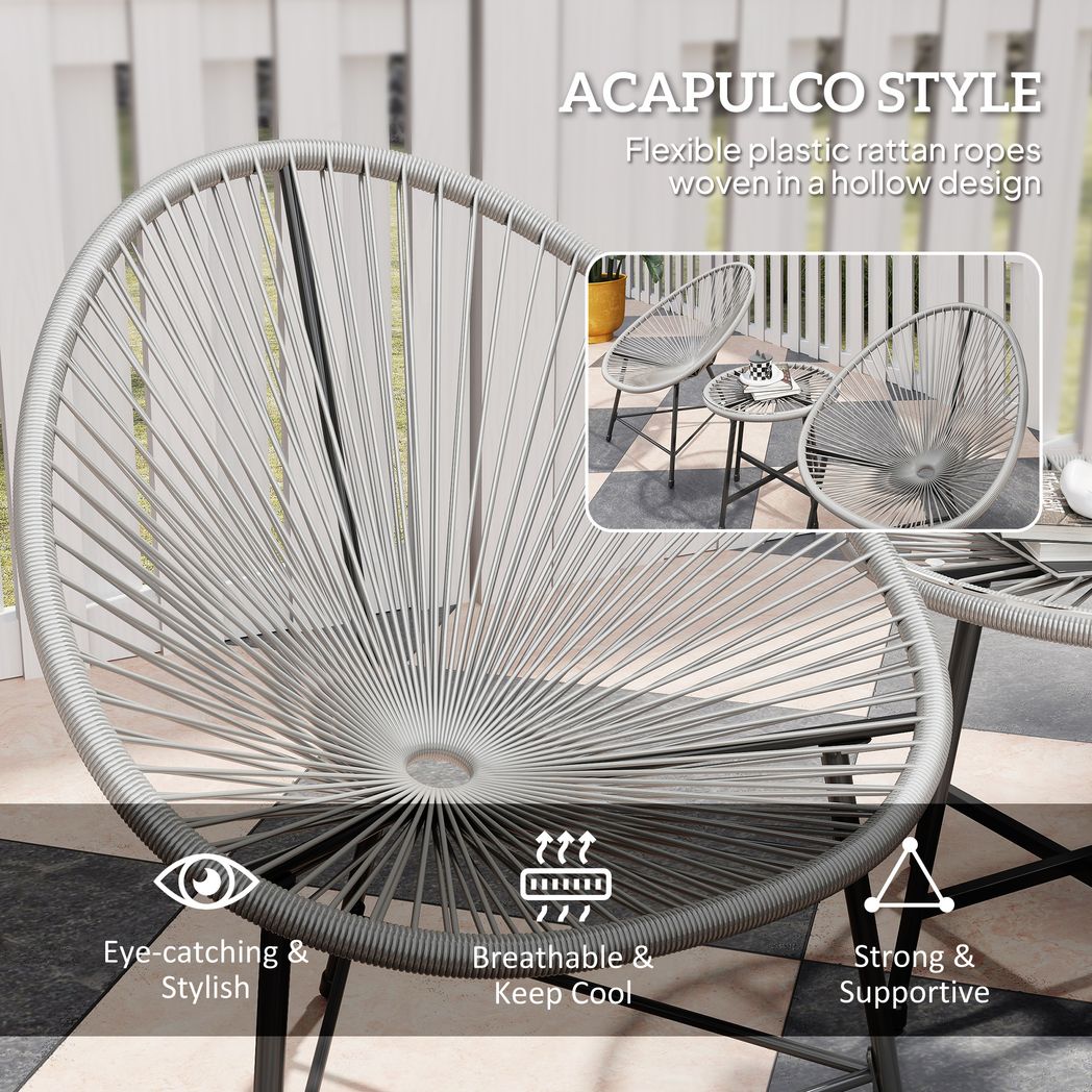 Rattan Bistro Set, Cushioned Acapulco Chairs, Glass Table