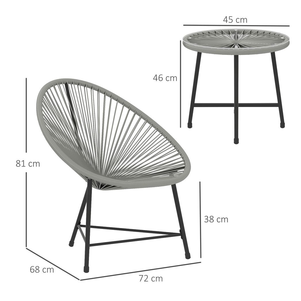 Rattan Bistro Set, Cushioned Acapulco Chairs, Glass Table