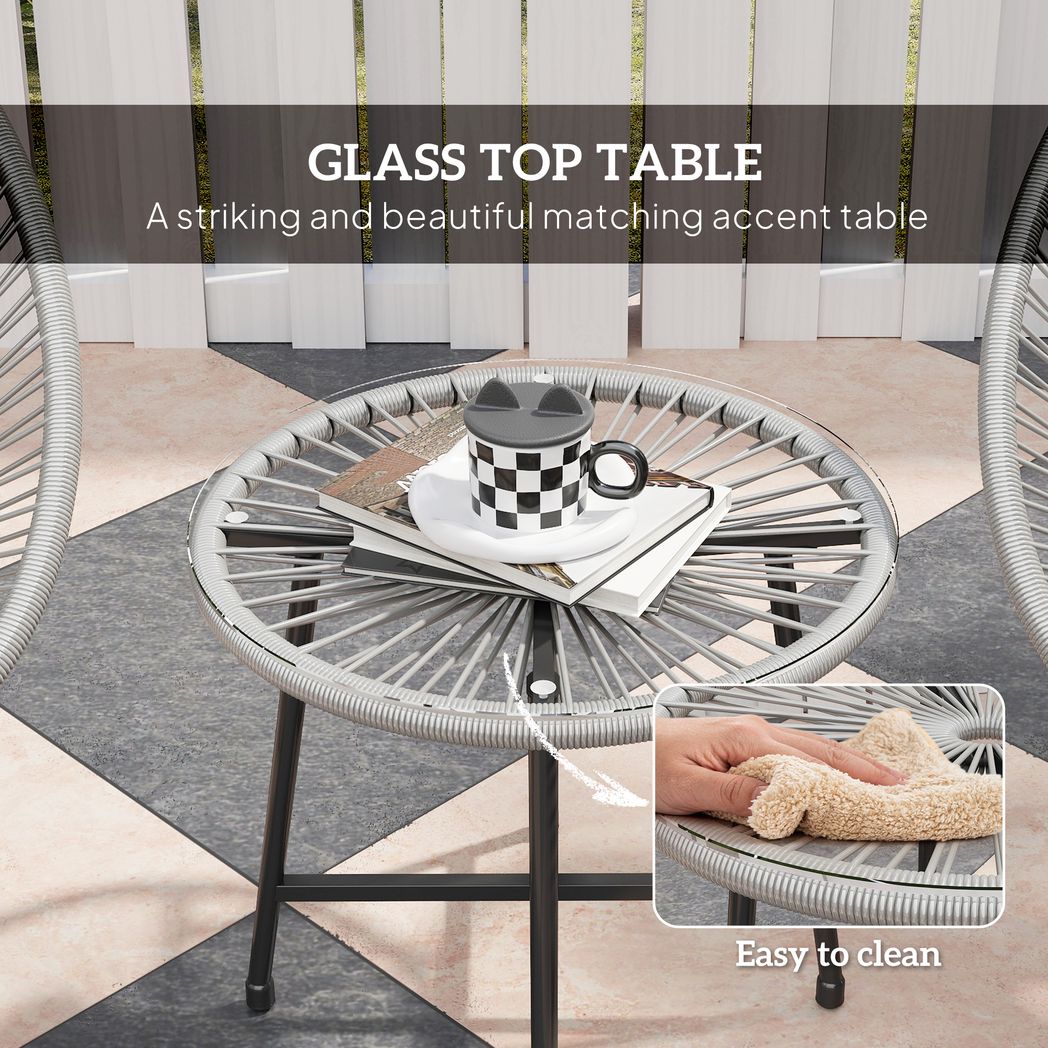 Rattan Bistro Set, Cushioned Acapulco Chairs, Glass Table