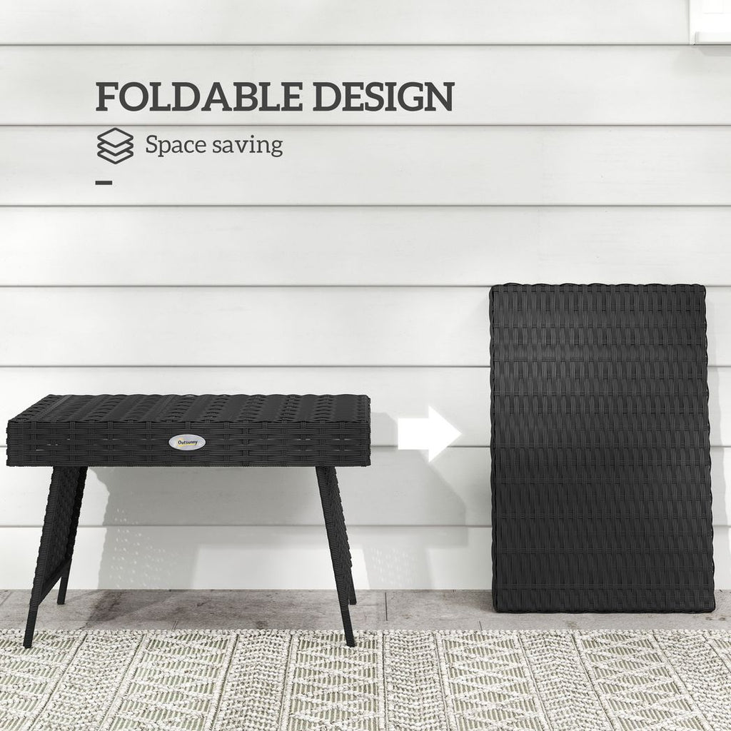 Foldable Outdoor Coffee Table, Steel Frame Rattan Side Table