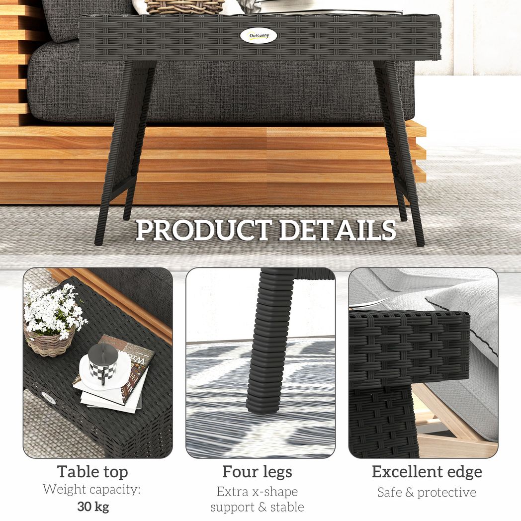 Foldable Outdoor Coffee Table, Steel Frame Rattan Side Table