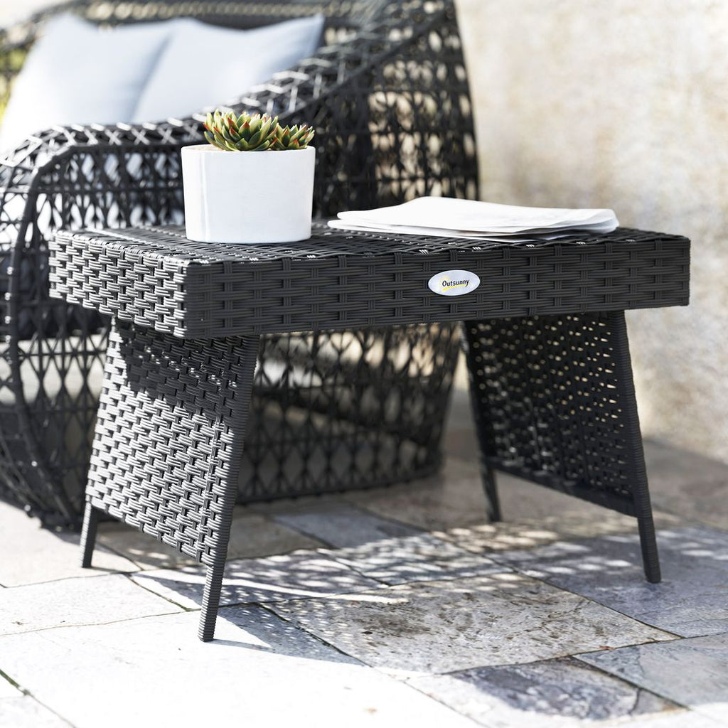 Foldable Outdoor Coffee Table, Steel Frame Rattan Side Table