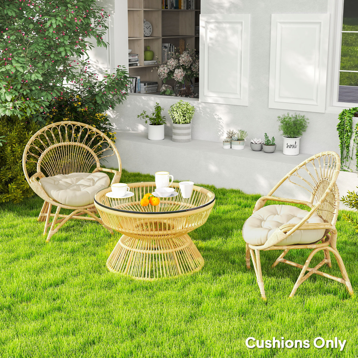 Outdoor Seat Cushions Set of 2 Tufted Round Chair Pads