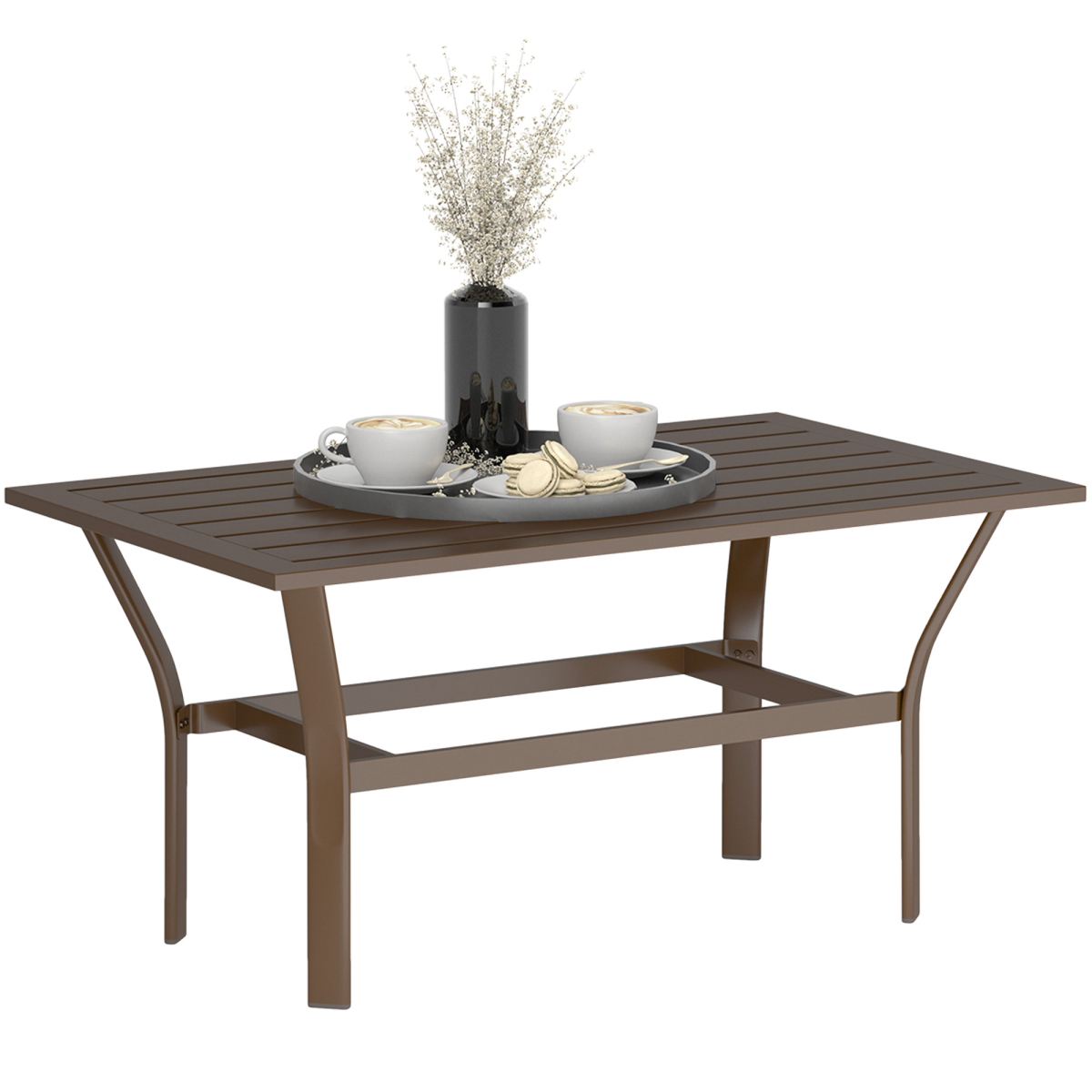 Metal Garden Coffee Table with Slatted Tabletop