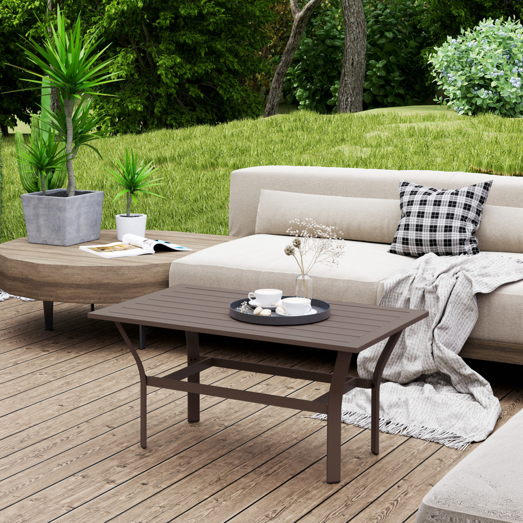 Metal Garden Coffee Table with Slatted Tabletop