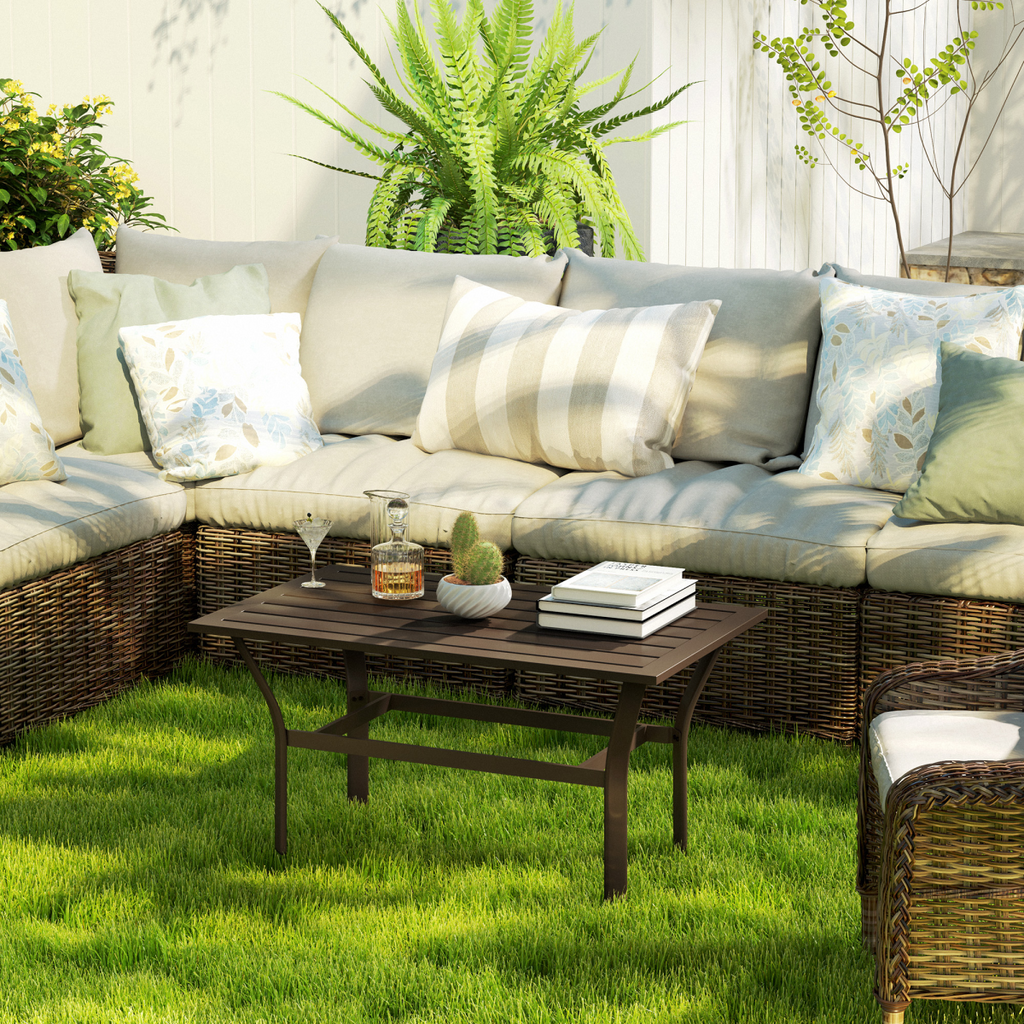 Metal Garden Coffee Table with Slatted Tabletop