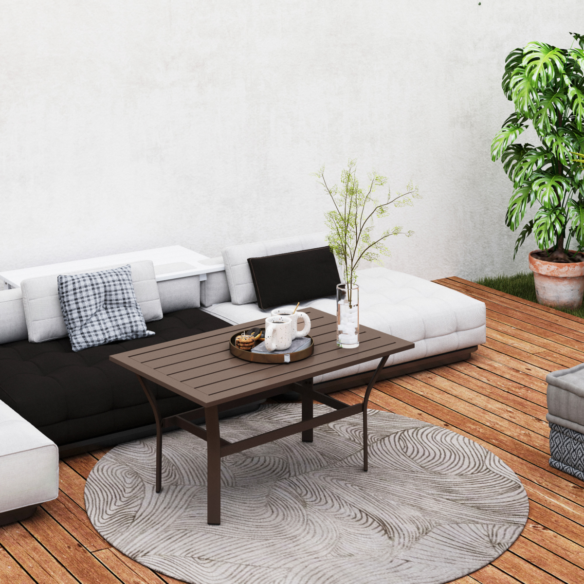 Metal Garden Coffee Table with Slatted Tabletop