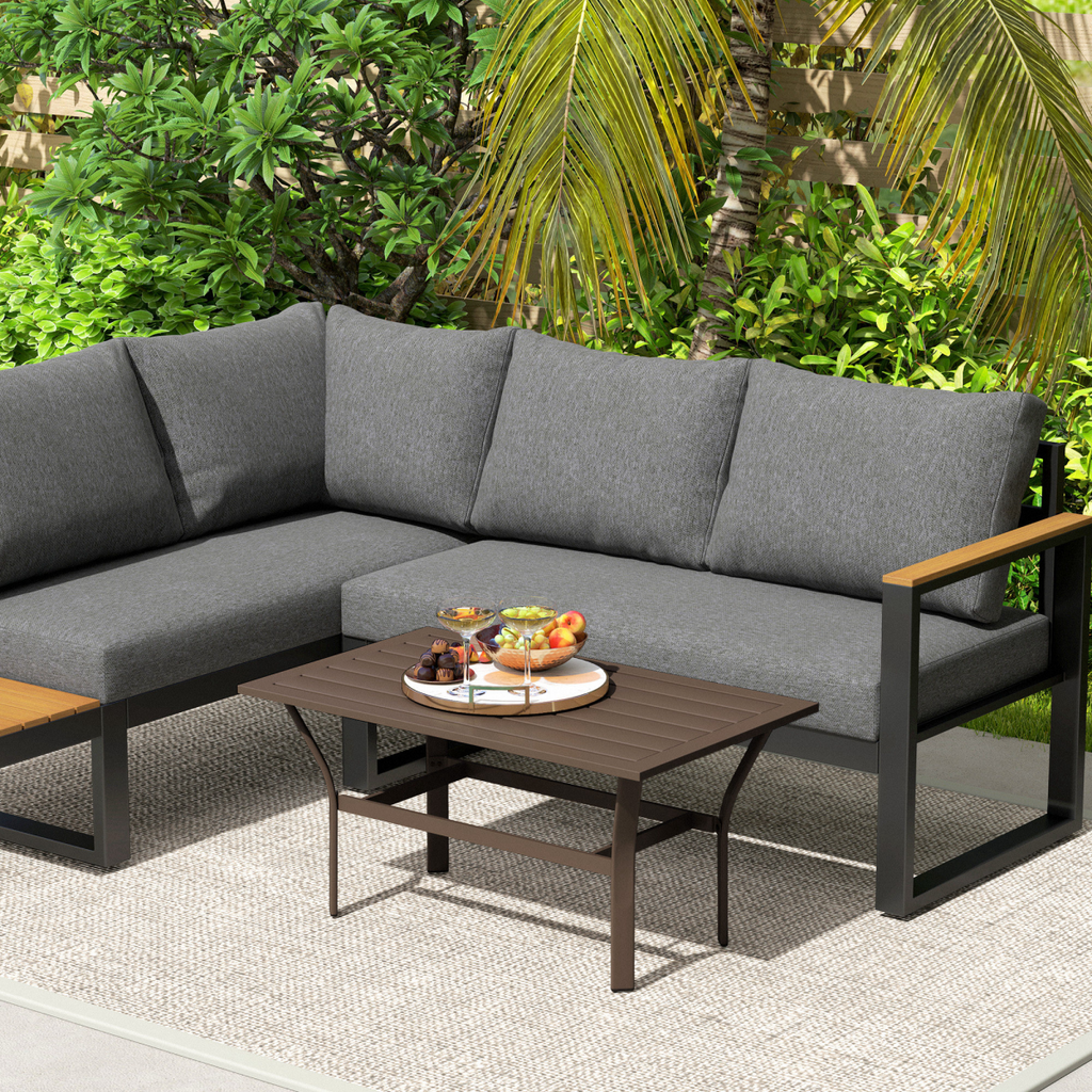 Metal Garden Coffee Table with Slatted Tabletop