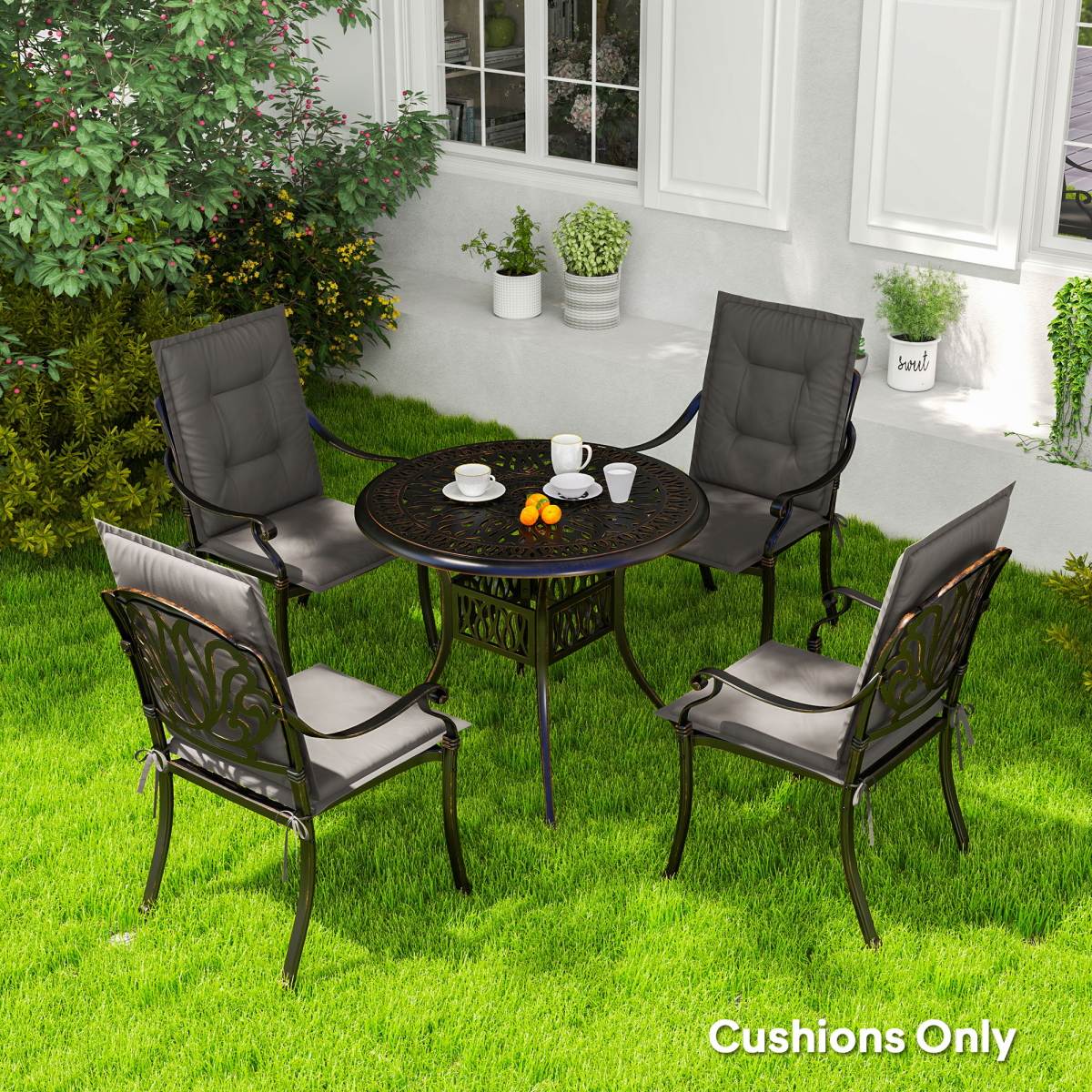 Set of 4 Garden Chair Cushions, Outdoor Seat Pads