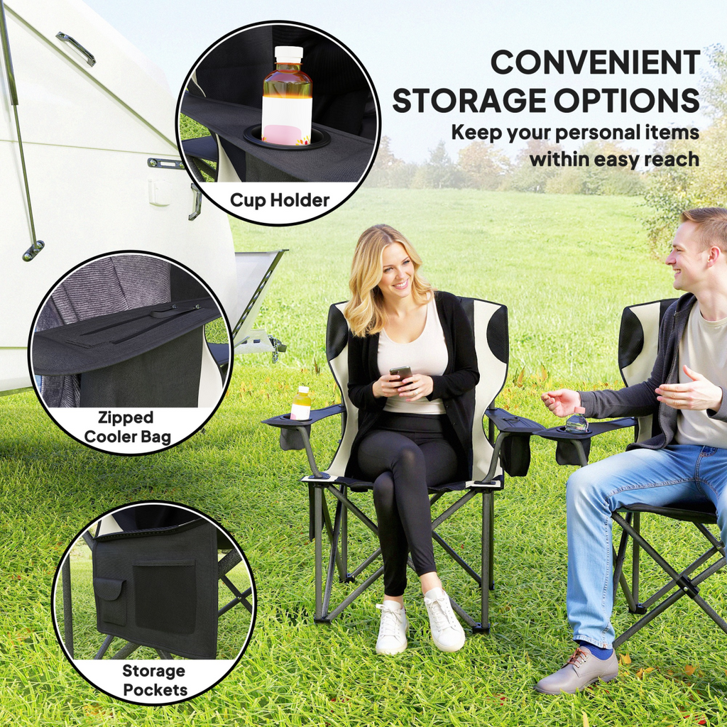 Set of 2 Padded Folding Picnic Chairs with Cooler Bag