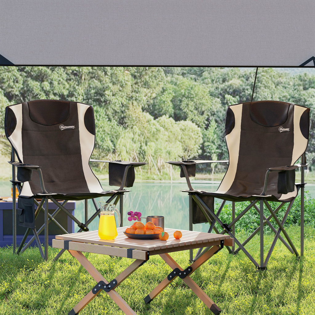Set of 2 Padded Folding Picnic Chairs with Cooler Bag