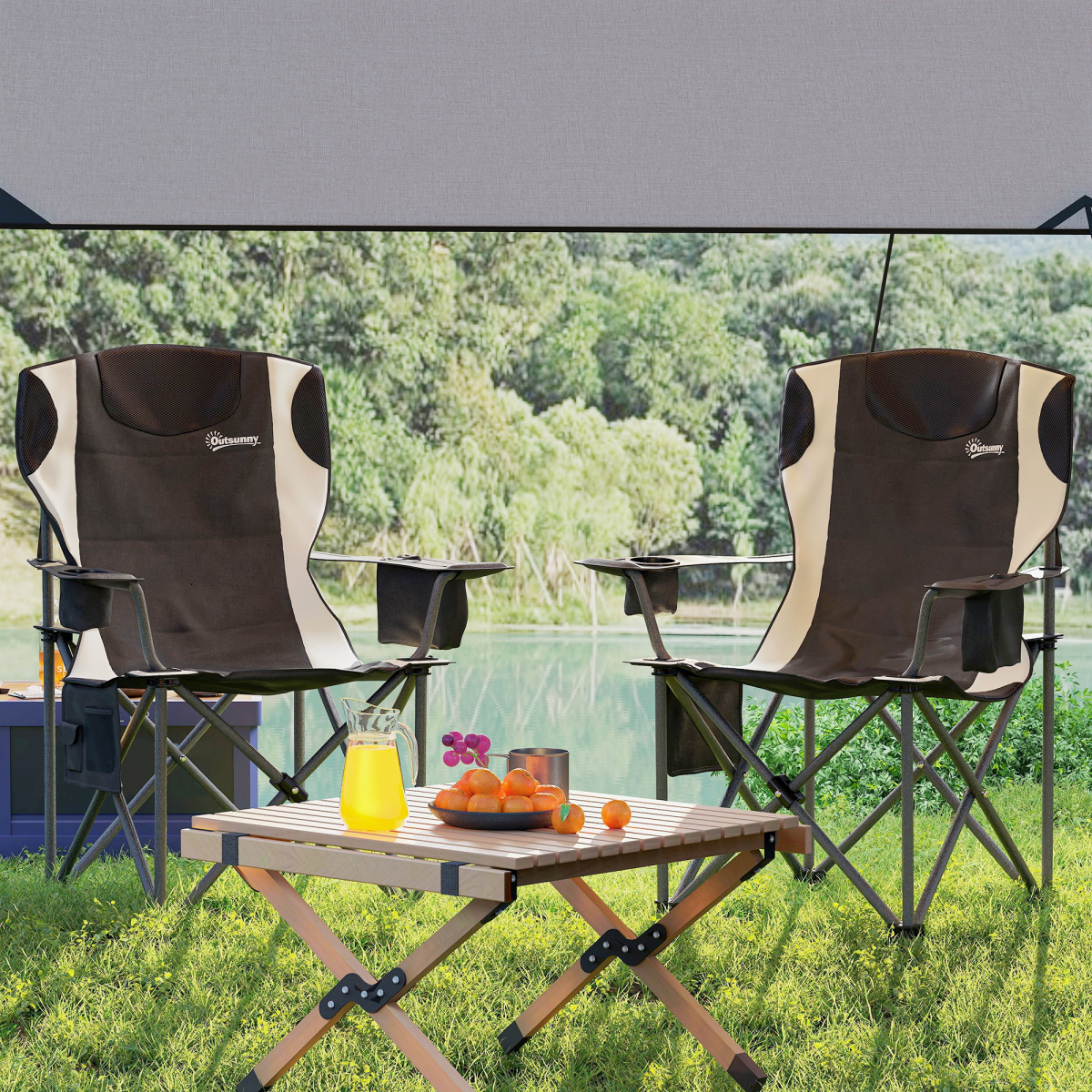 Set of 2 Padded Folding Picnic Chairs with Cooler Bag