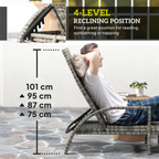 PE Rattan Sun Lounger with 4-Level Adjustable Backrest