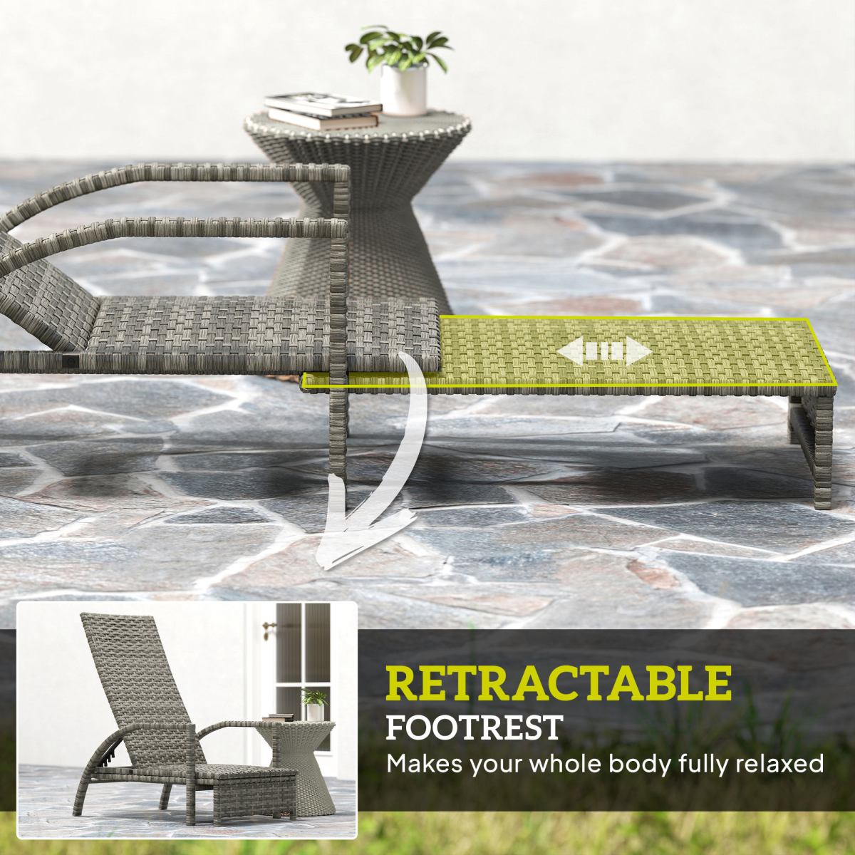 PE Rattan Sun Lounger with 4-Level Adjustable Backrest