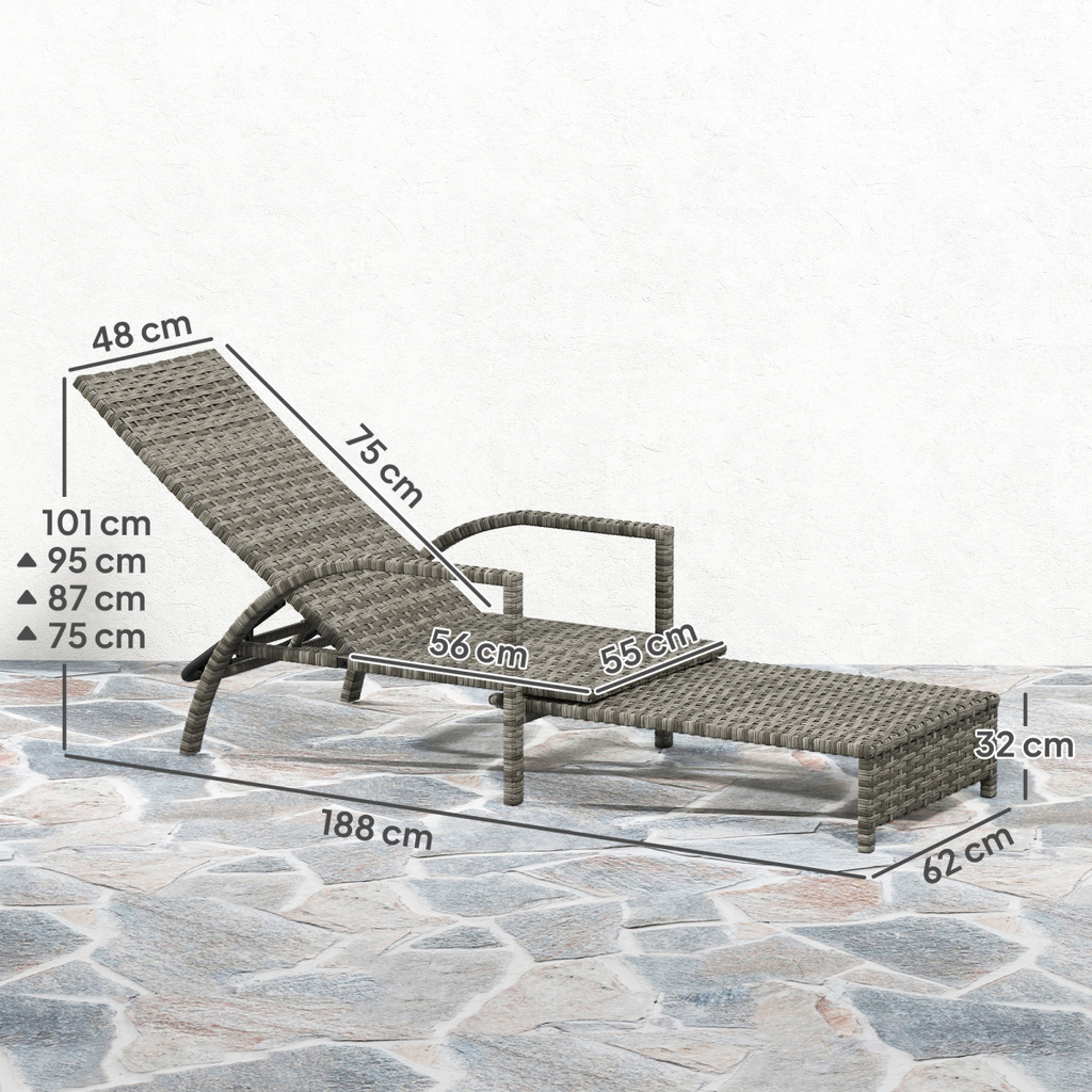 PE Rattan Sun Lounger with 4-Level Adjustable Backrest