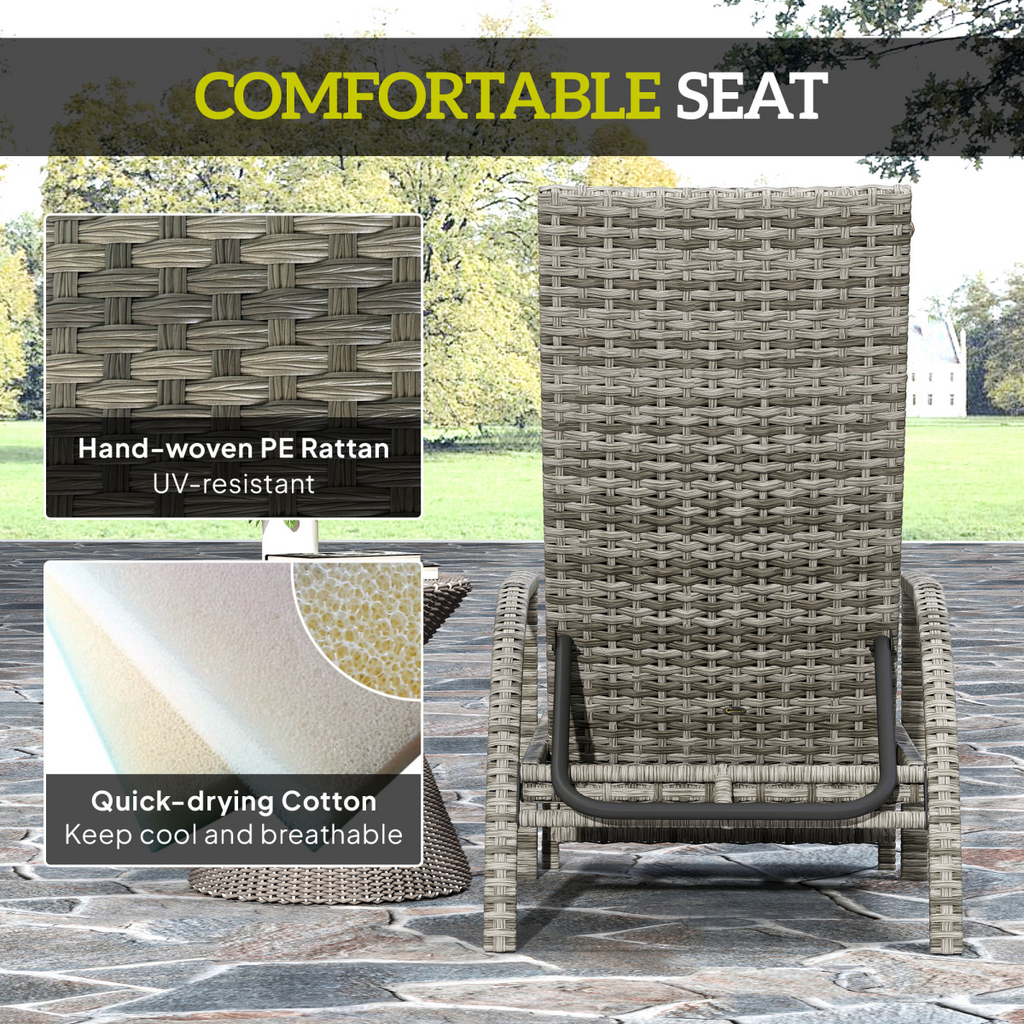 PE Rattan Sun Lounger with 4-Level Adjustable Backrest