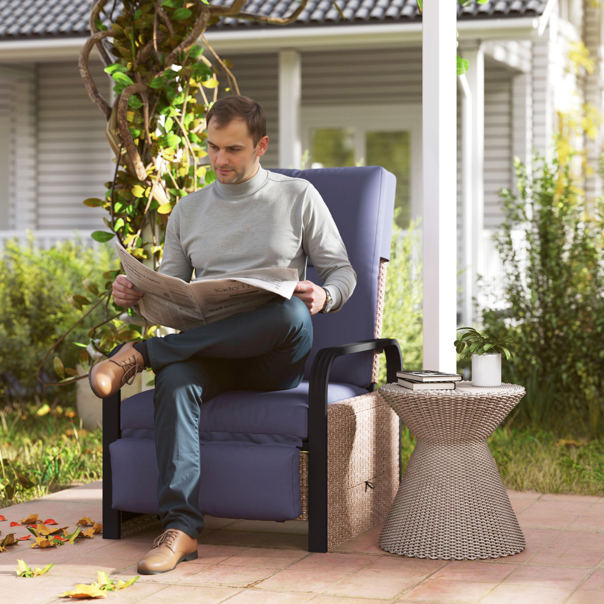 Rattan Garden Recliner Chair Sun Lounger with Side Tray