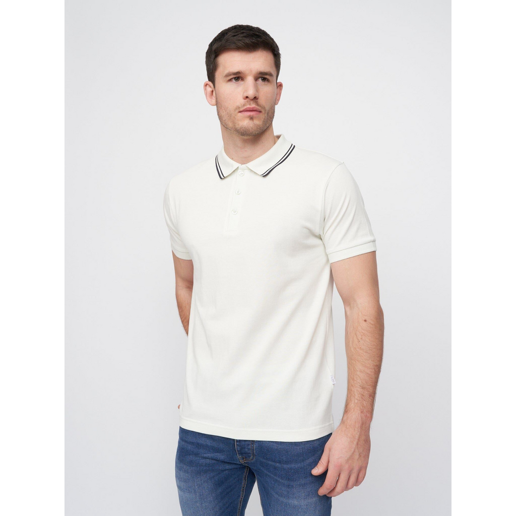 Pique Polo Shirt - Off White with Contrast Tipping