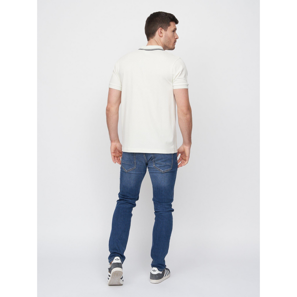 Pique Polo Shirt - Off White with Contrast Tipping