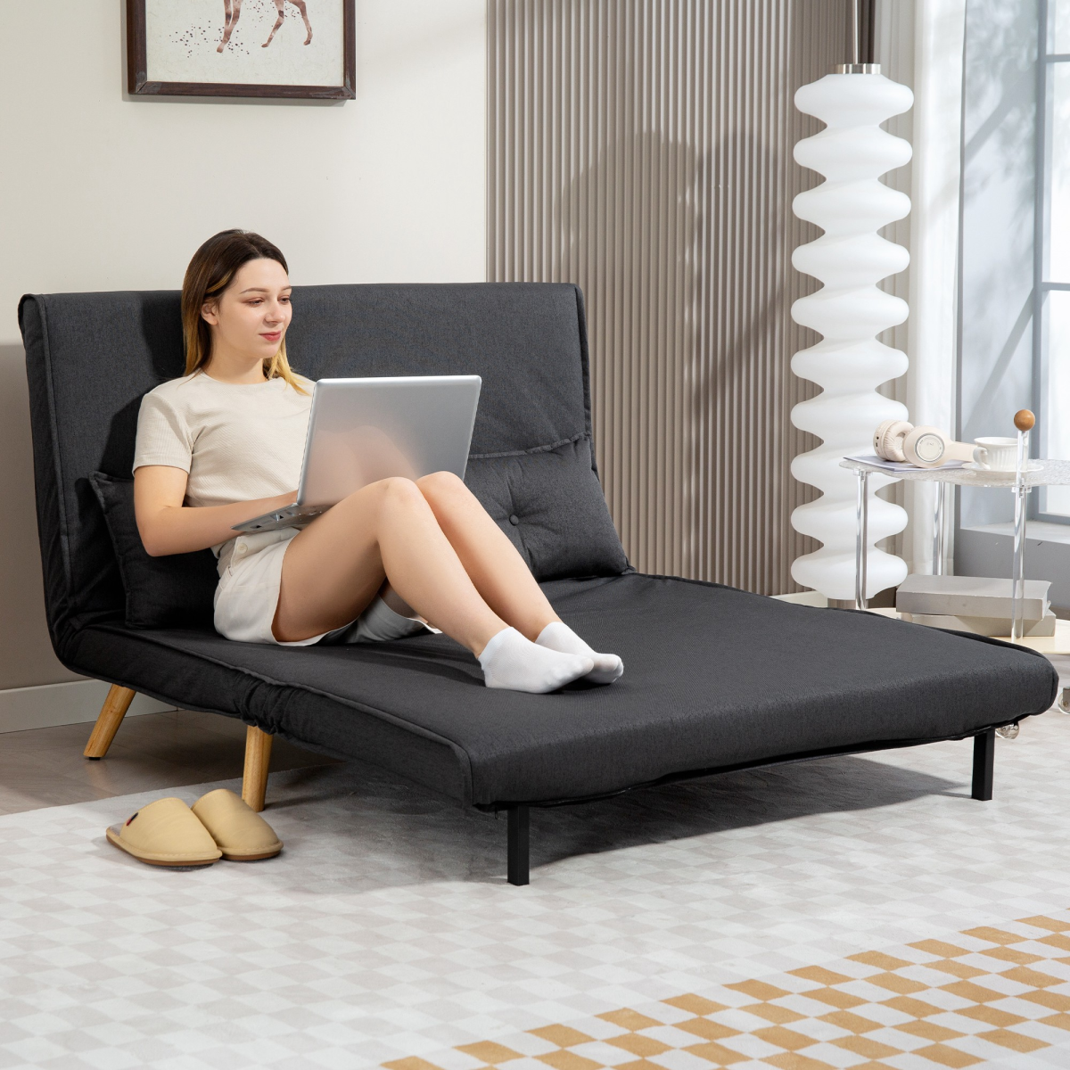 Click Clack Sofa Bed, 2 Seater Bed Settee for Living Room, Grey