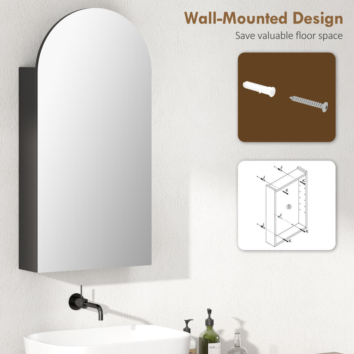 Bathroom Mirror Cabinet with Adjustable Glass Shelves