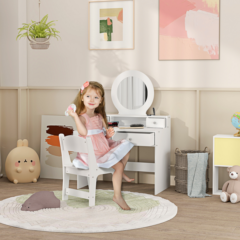 Kids Dressing Table Set with Stool, Mirror and Drawers