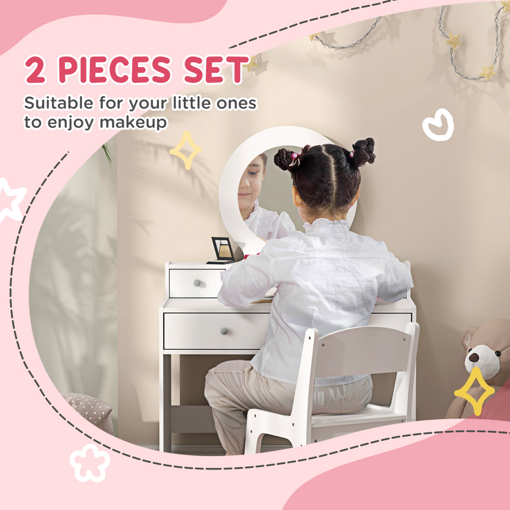 Kids Dressing Table Set with Stool, Mirror and Drawers