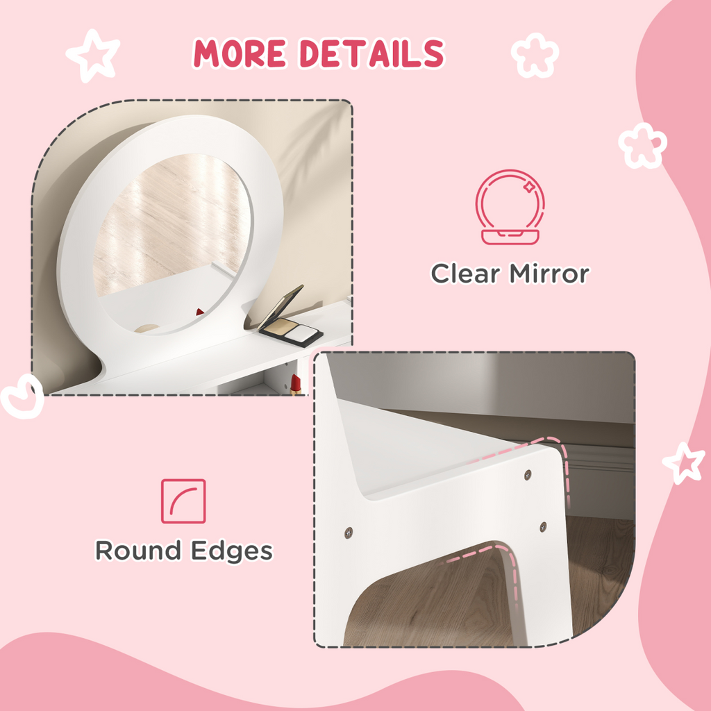 Kids Dressing Table Set with Stool, Mirror and Drawers
