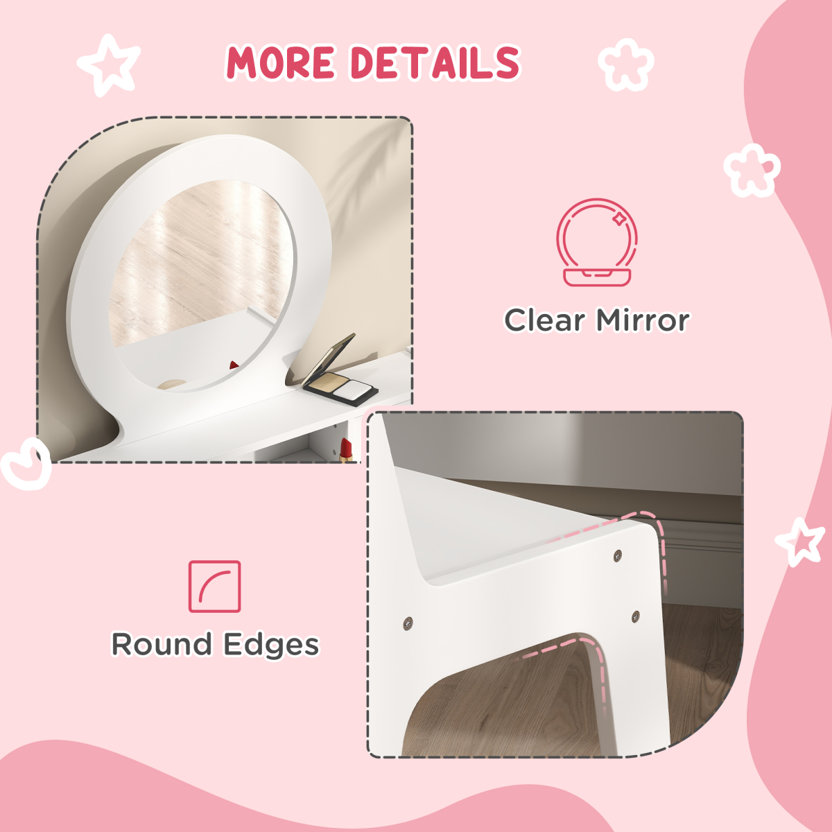 Kids Dressing Table Set with Stool, Mirror and Drawers