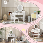 Kids Dressing Table Set with Stool, Mirror and Drawers