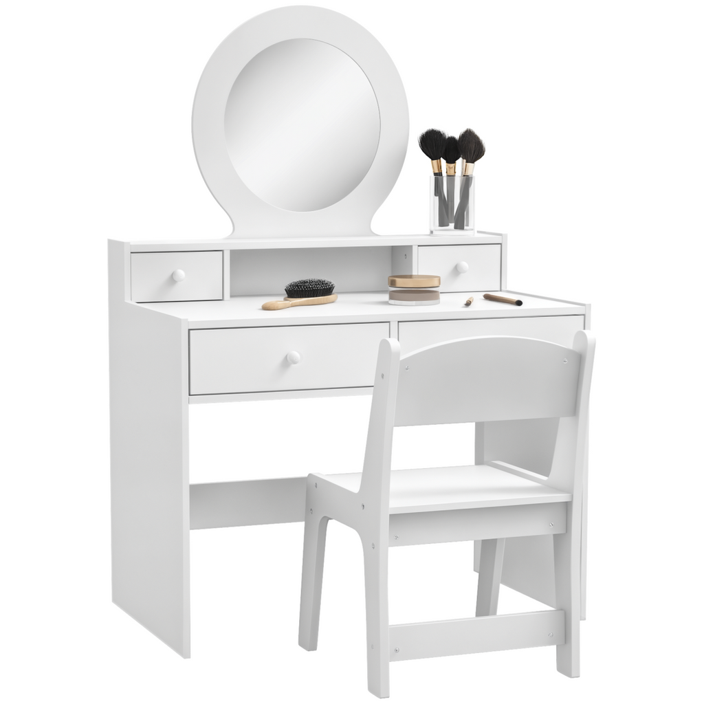 Kids Dressing Table Set with Stool, Mirror and Drawers