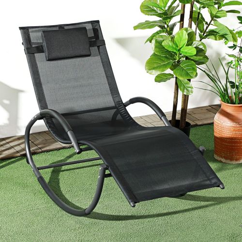 Patio Rocking Lounge Chair Zero Gravity Chaise w/ Padded Pillow