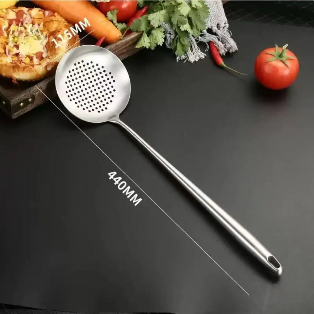 Stainless Steel Kitchen Utensils Set – Includes Slotted Turner, Ladle, Wok Spatula & Skimmer, Heat-Resistant for everyday cooking convenience.