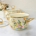 Retro Floral Enamel Soup Pot with Lid | Gas & Induction | 4 Designs | 2L–5.5L
