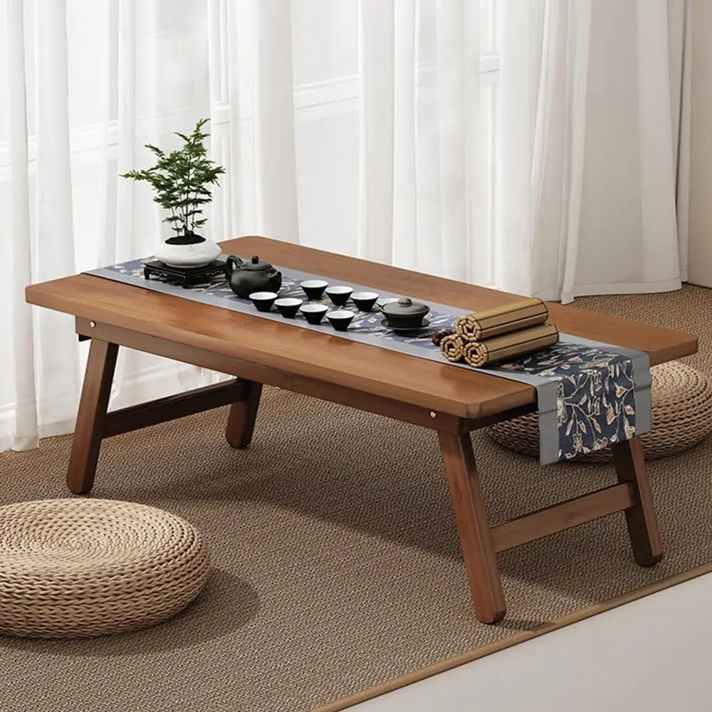 Japanese Style Folding Low Coffee Table | Tatami Floor Desk | Wood & Metal