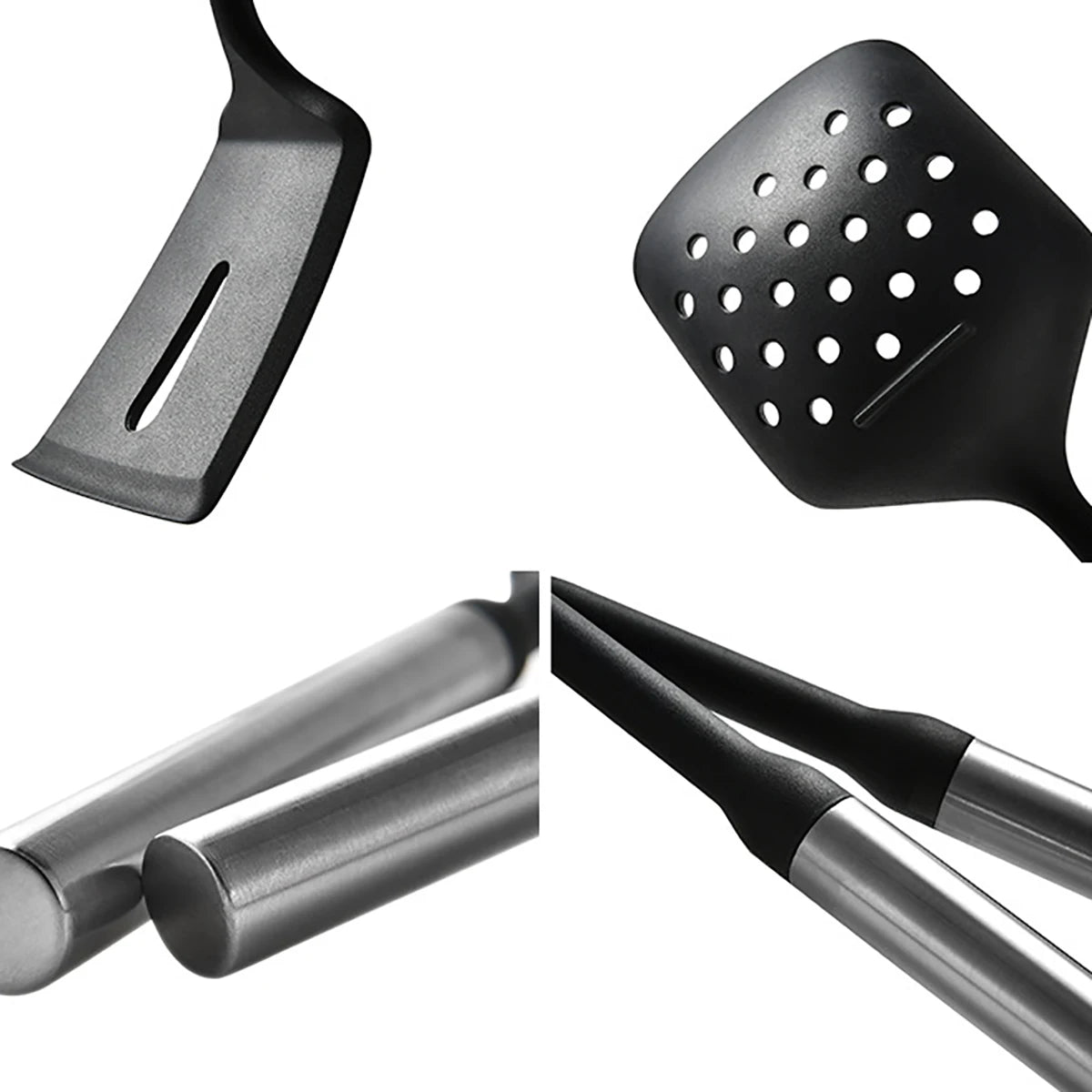 Stainless Steel Handle Silicone Kitchen Utensil Set – Cooking Utensils for Non-Stick Cookware – Spatula, Ladle, Turner & More – Available in Multiple Sets (5 Pieces / 6 Pieces)