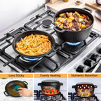 Pre-Seasoned 26cm Cast Iron Dutch Oven with Skillet Lid, Dual Handles – 2-in-1 Combo Pot & Pan Set – Includes Anti-Slip Mat & Silicone Clips, Multi-Purpose Cookware Set, Best for Frying, Searing,Stewing, Roasting, Bread, Baking, Camping & BBQ