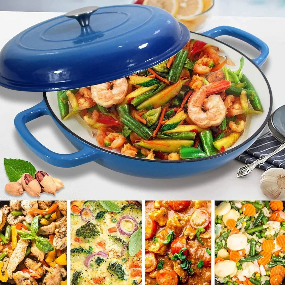 4.5L Cast Iron Dutch Oven Braiser Casserole Pan with Lid & Dual Handles – Designed for Searing, Braising, Roasting, Baking, Stews, Curries, Soups, One-Pot Meals and Everyday Cooking – Compatible with Induction & Gas Stove