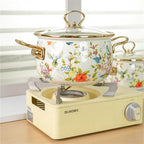 Retro Floral Enamel Soup Pot with Lid | Gas & Induction | 4 Designs | 2L–5.5L