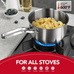Stainless Steel Saucepan, 16cm/1QT – Induction Compatible with Glass Lid, great for boiling, steaming, and cooking sauces, soups, and small portions.