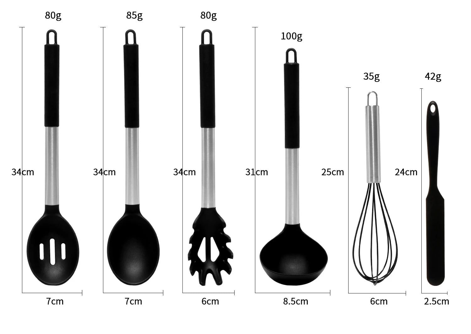 Silicone Kitchen Utensils Set with Stainless Steel Handles – Non-Stick, Heat-Resistant Cooking Utensils for Everyday Cooking & Baking, Available in 4 Colours & Multiple Set Sizes