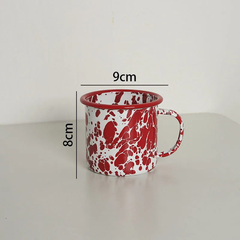Retro Enamel Dinnerware | Splash Ink Pattern | Plates, Bowls, Cups & Spoons | Assorted Designs E-cup