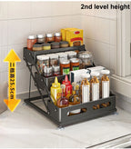 3-Tier Height-Adjustable Pull-Out Kitchen Spice Rack – Countertop Storage Organiser for Spice Bottles, Oils & Jars, Foldable & Rust-Resistant, Available in Black & White