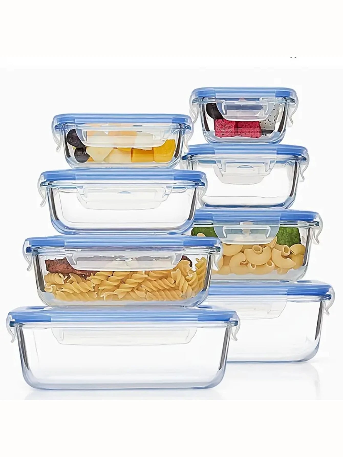 8-Piece Glass Food Storage Container Set with Lids – Microwave, Dishwasher & Fridge Safe, Meal Prep Rectangular Lunch Boxes 8pcs Blue United Kingdom