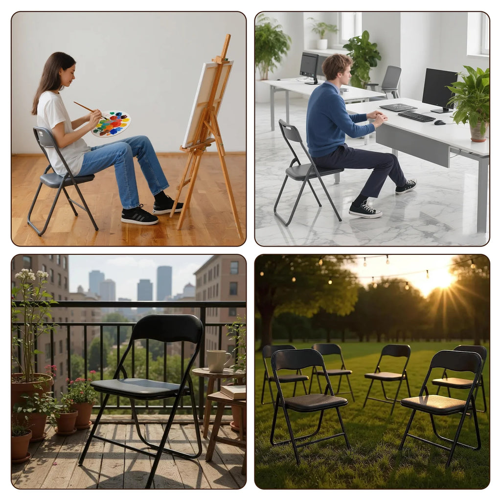 PU Leather Folding Chair with Padded Seat & Metal Frame | 2 Colours