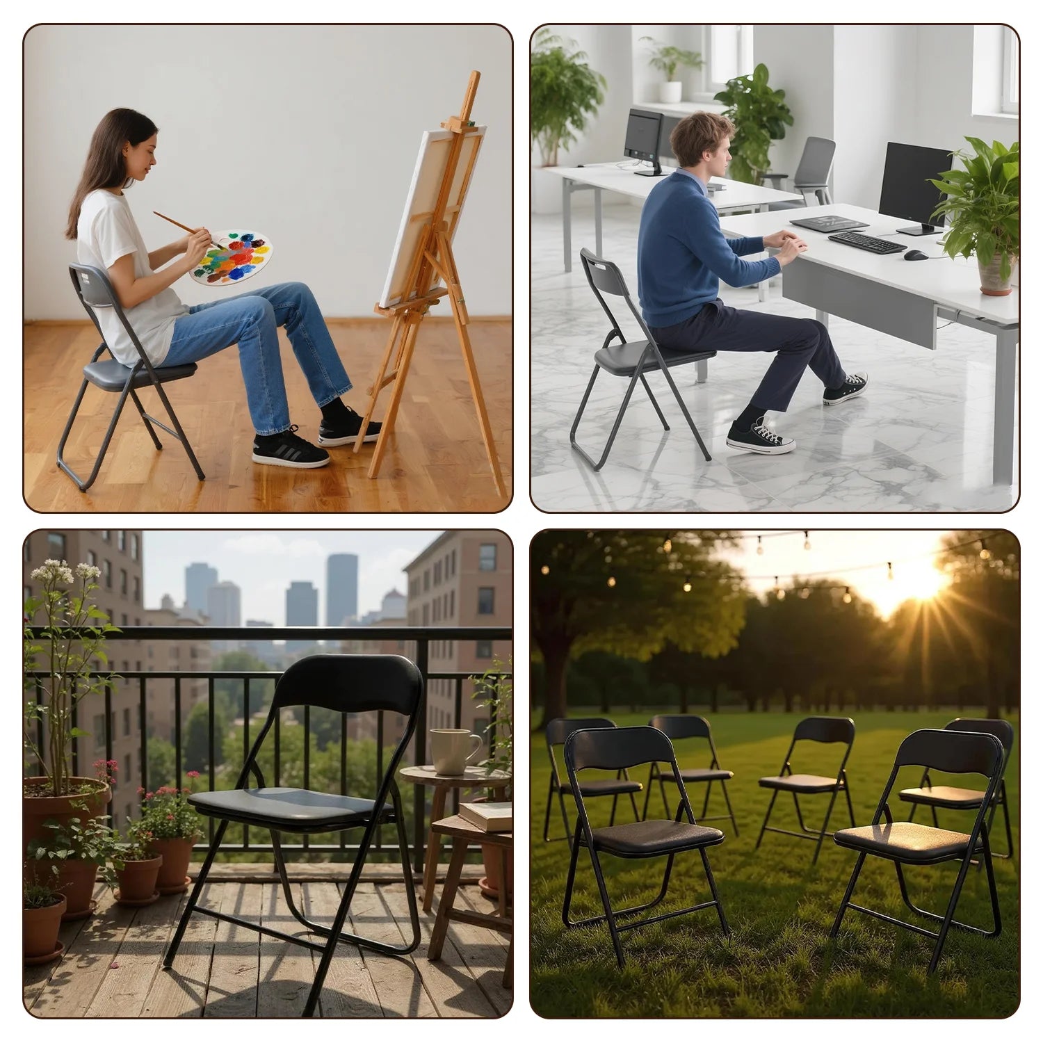 PU Leather Folding Chair with Padded Seat & Metal Frame | 2 Colours