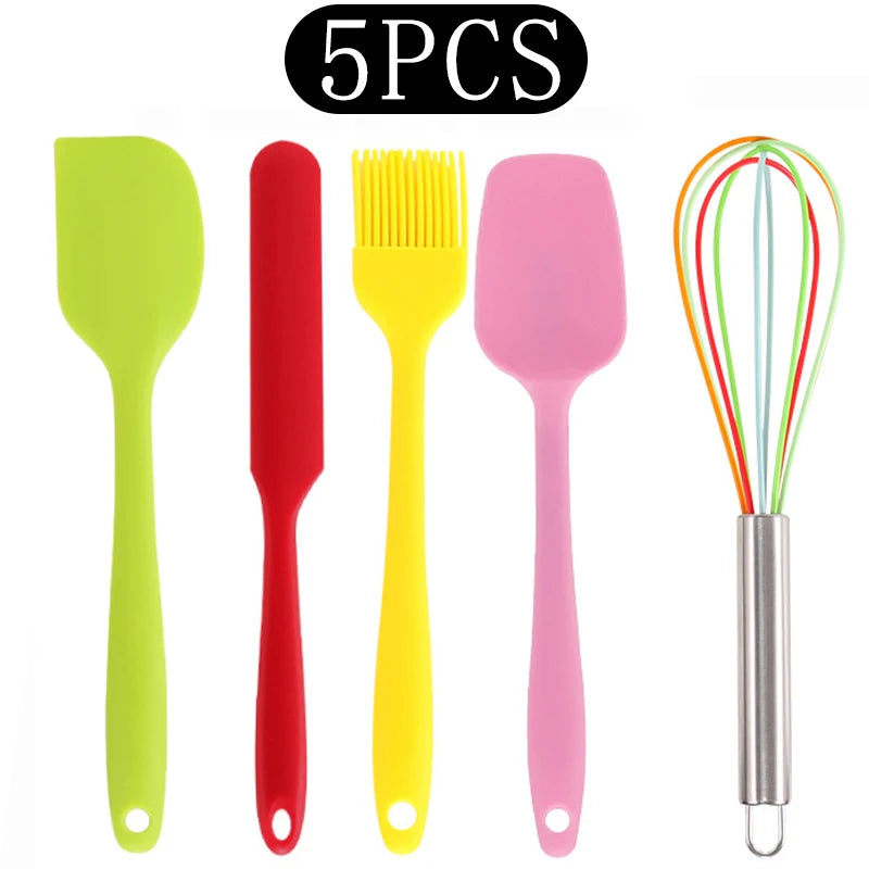 Silicone Kitchen Utensils Set with Stainless Steel Handles – Non-Stick, Heat-Resistant Cooking Utensils for Everyday Cooking & Baking, Available in 4 Colours & Multiple Set Sizes 5-Piece Rainbow