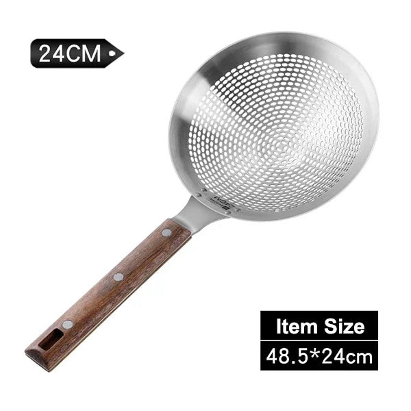 Extra Large 304 Stainless Steel Kitchen Mesh Strainer Skimmer with Sturdy Wooden Handle, Heavy-Duty Frying Strainer for Deep Frying, Boiling, Noodles, Pasta, Dumplings & Vegetables, Available in 22cm, 24cm, 26cm & 28cm Sizes