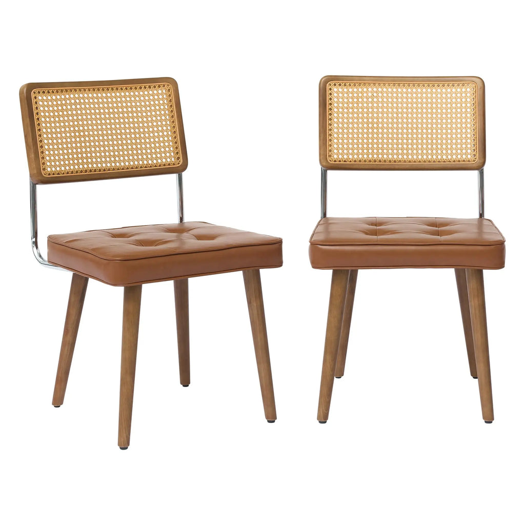 Rattan Back Dining Chair with Velvet Seat | Wooden Legs | 3 Colours