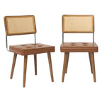 Rattan Back Dining Chair with Velvet Seat | Wooden Legs | 3 Colours